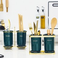 Elegant Ceramic Cutlery Storage Tube with Drain Cage for Kitchen Organization Elegant Ceramic Cutlery Storage Tube with Drain Cage for Kitchen Organization