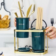 Elegant Ceramic Cutlery Storage Tube with Drain Cage for Kitchen Organization Elegant Ceramic Cutlery Storage Tube with Drain Cage for Kitchen Organization