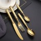 Cutlery Set of 4 With Hollow Handle, Wheat Engraving 304 Stainless Steel Fork, Knife, Spoon
