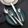 Cutlery Set of 4 With Hollow Handle, Wheat Engraving 304 Stainless Steel Fork, Knife, Spoon