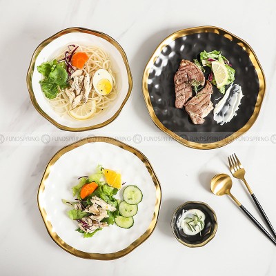 Elegant Ceramic Dinner Plates with Electroplated Gold Rim - Set of 2 (8" and 10") Elegant Ceramic Dinner Plates with Electroplated Gold Rim - Set of 2 (8" and 10")