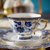 Italian Blue and White Tea Set Bone China Enamel Ceramic Flower Engraving Gold Gilded Coffee Set