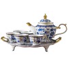 Italian Blue and White Tea Set Bone China Enamel Ceramic Flower Engraving Gold Gilded Coffee Set