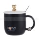 黒と白のセラミックコーヒーマグ - 蓋とスプーン付きコーヒーカップ