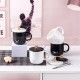 흑백 세라믹 커피 머그 - 뚜껑과 스푼이 있는 커피 컵
