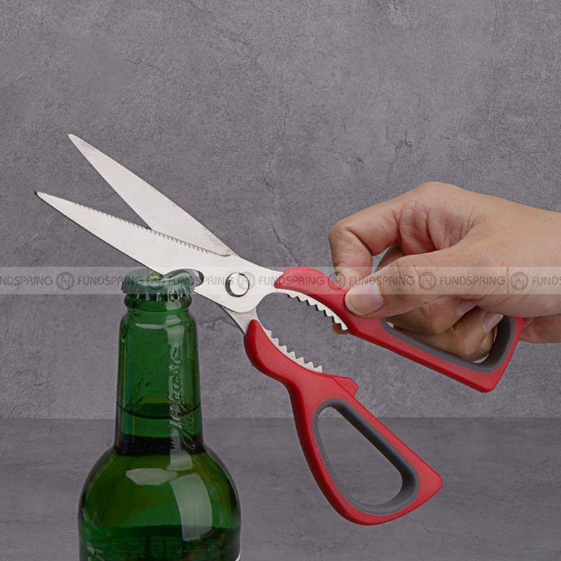 Multi-function Kitchen Stainless Steel Scissors with Opener Nut Clip