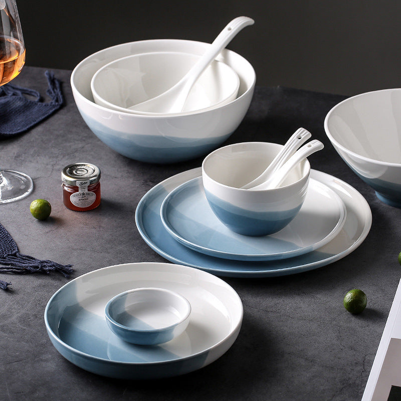 Ceramic Tableware Landscape Painting Dinnerware Gradient Bowls Plates