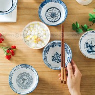 Blue and White Ceramic Bowl Under Glazed Bowl Japan Style 5" Set of 4 Blue and White Ceramic Bowl Under Glazed Bowl Japan Style 5" Set of 4