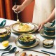 Nordic Emerald Tableware Ceramic Gold Rim Dinner Plates Bowls