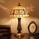 Tiffany 램프 테이블 램프 쉘 꽃 램프쉐이드 솔리드 브라스 베이스