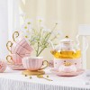 Pumpkin Teapot Set with Infuser and Warmer Ladies Pink Glass Bone China Tea Set - 10 Pcs