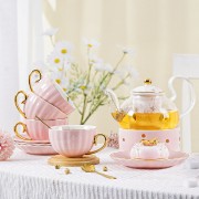 Pumpkin Teapot Set with Infuser and Warmer Ladies Pink Glass Bone China Tea Set - 10 Pcs Pumpkin Teapot Set with Infuser and Warmer Ladies Pink Glass Bone China Tea Set - 10 Pcs