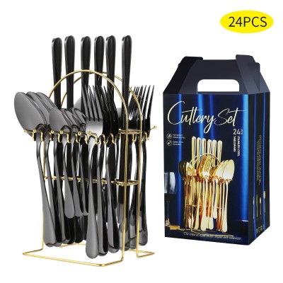 ステンレス製食器 6 セット 24 本フォーク、スプーン、ナイフ、コーヒースプーン、カトラリー 4 個セット、収納ラック付き ステンレス製食器 6 セット 24 本フォーク、スプーン、ナイフ、コーヒースプーン、カトラリー 4 個セット、収納ラック付き