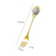 Gold Stainless Steel Small Fork For Dessert and Fruit With Ceramic Ornamented Handle