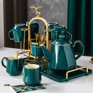 Ceramic Drinking Set with Tray, Coffee Cups with Gold Accents, Elegant Living Room Addition Ceramic Drinking Set with Tray, Coffee Cups with Gold Accents, Elegant Living Room Addition