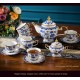 Italian Blue and White Tea Set Bone China Enamel Ceramic Flower Engraving Gold Gilded Coffee Set