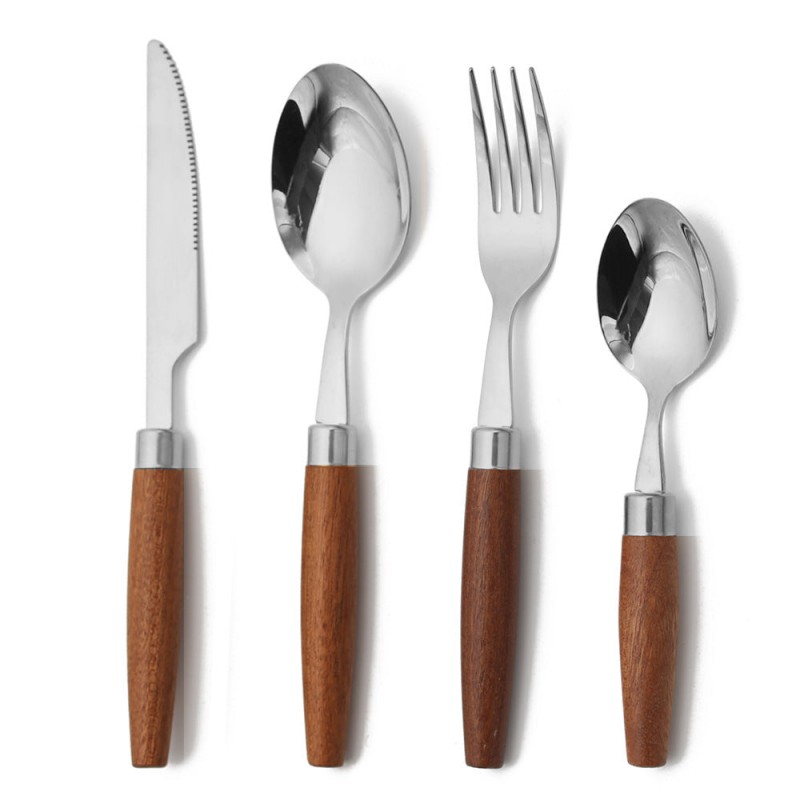 304 Stainless Steel Fork, Knife, Spoon Cutlery Set With Wooden Handle