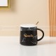 뚜껑과 스푼이 있는 북유럽 영어 단어 대리석 세라믹 머그컵 커피 컵