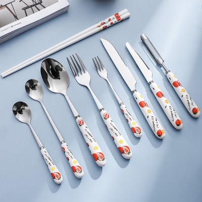Creative Fruit Pattern Stainless Steel Fork, Knife, Spoon, Chopsticks, Steak Flatware Set Creative Fruit Pattern Stainless Steel Fork, Knife, Spoon, Chopsticks, Steak Flatware Set