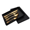 Europe Retro Gold, Silver Flatware Set Engraved Fork, Spoon, Knife For Dinner Set of 4