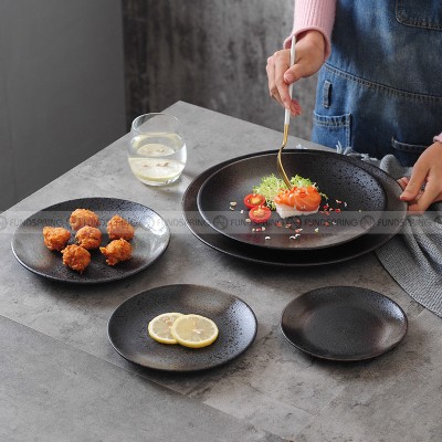 Ceramic Dinner Plate Black Dinner Plate Round Steak Plate 8" and 10" Set of 2 Ceramic Dinner Plate Black Dinner Plate Round Steak Plate 8" and 10" Set of 2