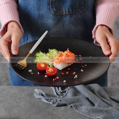 Ceramic Dinner Plate Black Dinner Plate Round Steak Plate 8" and 10" Set of 2 Ceramic Dinner Plate Black Dinner Plate Round Steak Plate 8" and 10" Set of 2