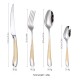 Steak Fork, Spoon, Knife Set, 304 Stainless Steel, Gold-plated Cutlery Set of 4 With Checkered Handle